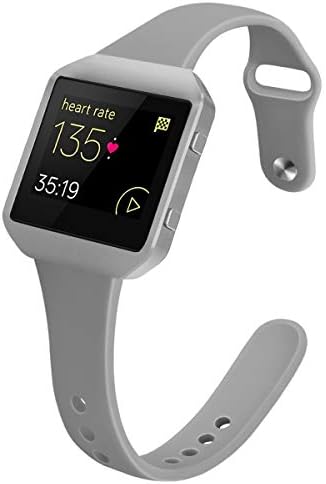 YiJYi Bands Compatible with Fitbit Blaze,Slim Soft Silicone Band with Metal Frame Replacement Strap Wristband for Women Men (Small(5.5"-7.5"), Grey+New Frame Silver)