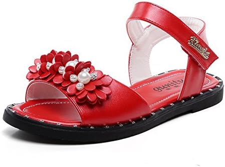 Tuoup Leather Cute Flowers Pearled Sandals For Girls Red 31 13 M US Little Kid
