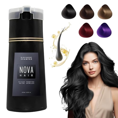 LBOYLOVE Hair Dye Shampoo 3 in 1 for Nova Hair Instant Dye, Hair Color for Gray Hair Coverage, Long Lasting Color for Women & Men (Black)