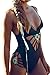 HOTAPEI Women Vintage Lattice One Piece Swimsuit Medium Black