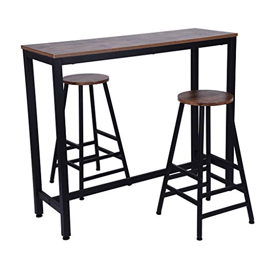 US Fast Shipment Quaanti Pub Bar Table,Counter Height Dining Table,Dining High Top Table,Industrial Kitchen Bar Table Chairs Stools Set for Small Space,Breakfast Nook,Dining Room,Living Room (Brown)