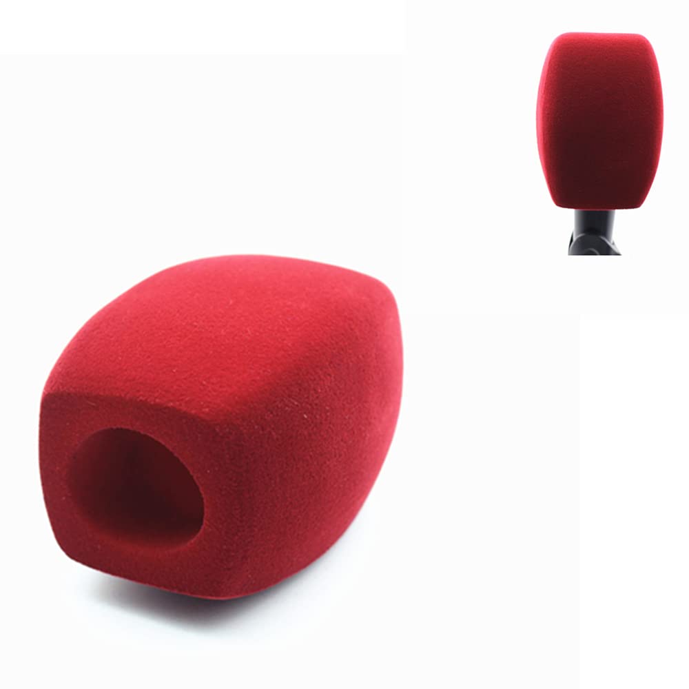 Flocked Mic Foam Windscreens Handhold Mic Foam Covers Windshields for TV Interview Microphones (Square, Red)