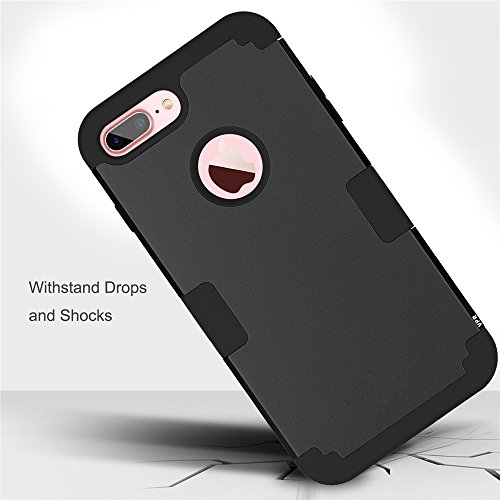 iPhone 8 Plus Case, 8 Plus Case, VPR 3 in 1 Hybrid Cover Hard PC Soft Silicone Rubber Heavy Duty Shock Absorbing Protective Defender Case for Apple iPhone 8 Plus 2017 Release (Black)