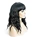 VRZ Short Bob Curly Wig Synthetic Wavy Shoulder Length Black Wig with Bangs Natural Looking Heat Resistant Fiber Hair Wigs for Women