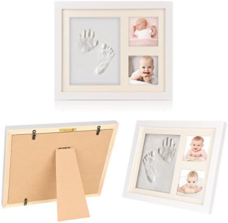 Baby Handprint and Footprint Photo Frame, Toddler Photo Album for Newborn Boys and Girls,Shower Gift Set with Nontoxic Clay Impression Nursery Decor Keepsake Frame(1 Pack)