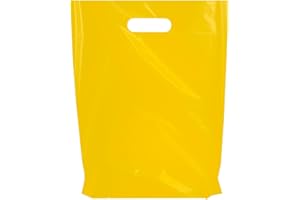 BAGS4U Merchandise Bags, Die Cut Handles, Strong, Durable, and Tear Resistant Bags Perfect for Retail, Boutiques, or Any Events, Different sizes and colors (Yellow, 12x15 Inch (Pack of 100))