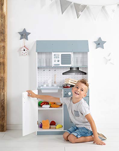 roba Kinderküche, Spielküche weiß, grau, Kinderküchenzeile mit Spüle, Wasserhahn, Mikrowelle, Herd, Grill, Herdplatten… – Bild 5