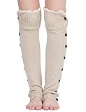 Dimore Plus Size Button Leg Warmers Boot Cuffs for Boots Knit Leg Warmers with Lace Crochet Biege