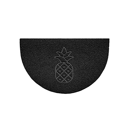 Nicoman Embossed Halfmoon Half Circle Door Mat Dirt-Trapper Jet-Washable Doormat 70x44cm (Black, PINEAPPLE Shape) - Use Outdoor ONLY