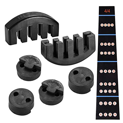 Rubber Violin Practice Mute - Dampening Sound Mutes for Beginners, Comb Claw Mutes Round Tourte Style Mutes and 4/4 Finger Guide Sticker for Violin and Small Viola, 7 Pack