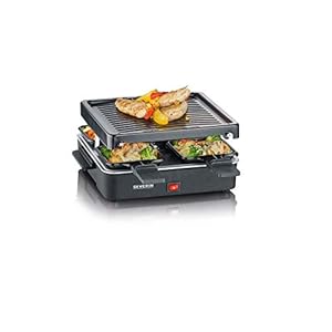 SEVERIN Mini Raclette-Grill, kleines Raclette mit antihaftbeschichteter Grillplatte und 4 Raclette Pfännchen, Tischgrill…