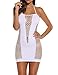Sexy Lingerie Babydoll Stretchy Fishnet Chemise Mesh Mini Dress for Women (One Size, White)