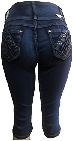 Tush Push New up Stretch Colombian Designed Medium Blue Capri Shorts