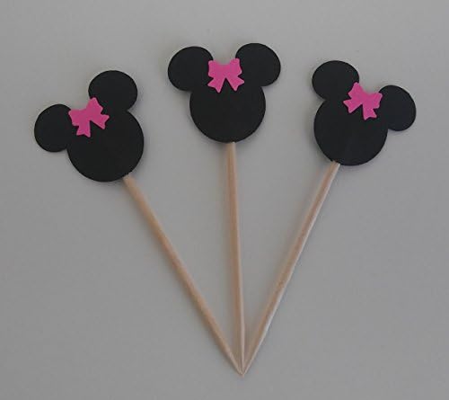 25 Minnie Mouse Pink Bow Double Sided Cupcake Toppers Party Food Picks