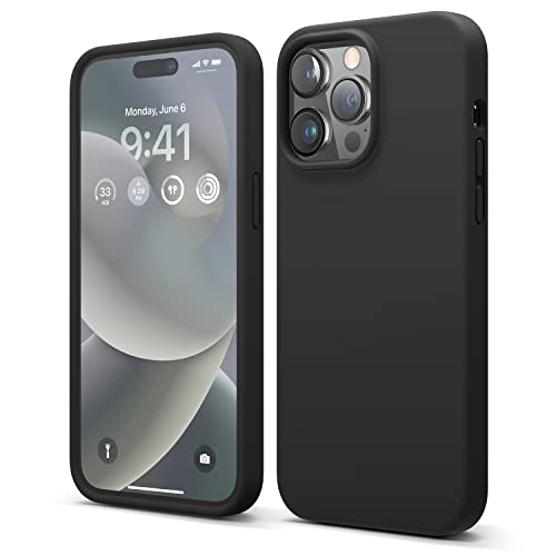 elago Compatible with iPhone 14 Pro Max Case, Liquid Silicone Case, Full Body Protective Cover, Shockproof, Slim Phone, Anti-Scratch Soft Microfiber Lining, 6.7 inch (Black)