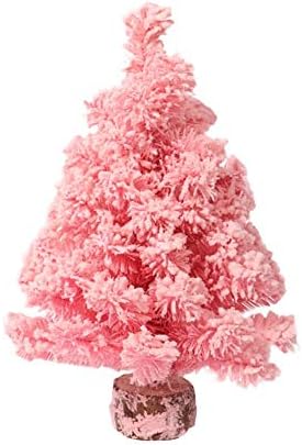 Small Christmas Desk Tree Plastic Mini Christmas Tree Winter Pink Snow Ornaments Tabletop Trees with Stand for Xmas Party Home Party Diorama Models