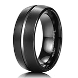 King Will TYRE Men's 8mm Black Tungsten Carbide Ring Domed Matte Finish Groove Wedding Band