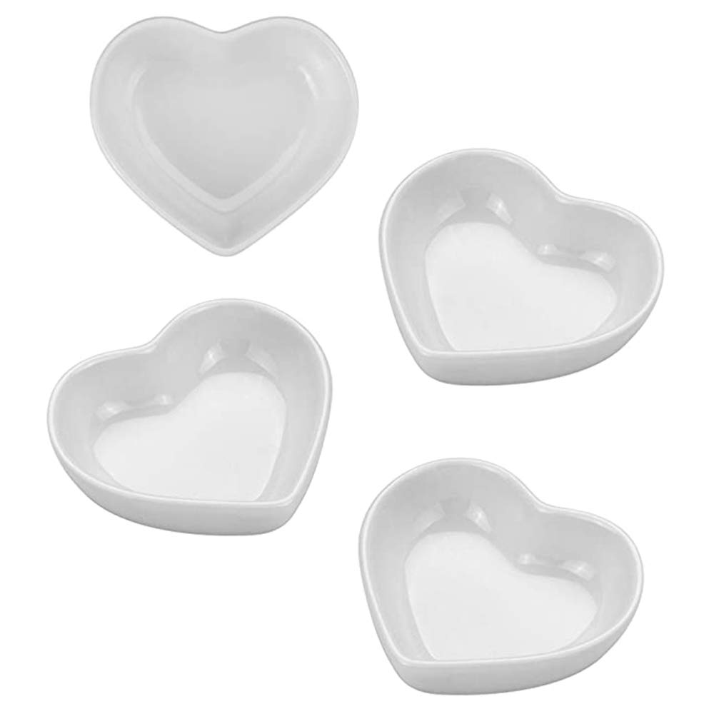 BigNoseDeer Super Cute Heart Sharpe Ceramic Sauce Dish,Mini Side Seasoning Dish,Condiment Dishes/Sushi Soy Dipping Bowl,Snack Serving Dishes,Love Porcelain Small Saucer Set(Set of 4)
