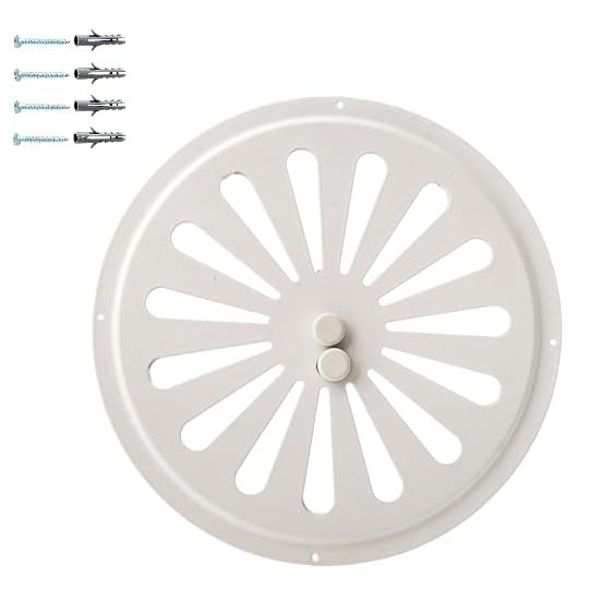 Adjustable Circular Air Vent Grille – White Powder-Coated Galvanised Steel – Round Metal Vent – Open Close Ventilation Cover – RAL9016 Finish – Wall or Door Mount. (Ø 175mm / 7 inch)