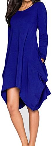 Comfy Casual Dresses, Vinteey Women's Plain T-shirts Irregular Hem High Low Long Sleeve Loose Flowy Dress, Blue, XL