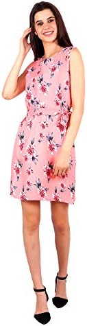 Latest Ladies Gown Designer Dresses for Women's Flower Printed Round Neck Sleeveless Knee Length A-Line Dress