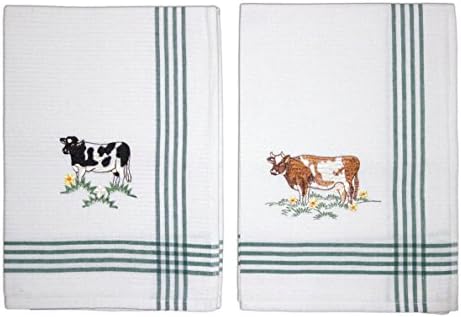 Sinobrite 100% Cotton Embroidered Kitchen Tea Towel (Bundle of 2 Tea Towels - Cows)