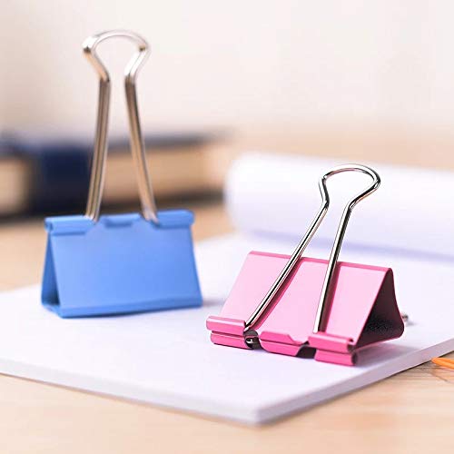Binder Clips Paper Clamps Assorted 6 Sizes, 100 Pcs in One Package,Paper Binder Clips Metal Fold Back Clips Great for Office,School and Home Supplies 4 Colors - Thumbnail 3