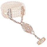 Coucoland 1920s Flapper Bracelet Ring Set Roaring 20s The Great Gatsby Austrian Crystals Imitation Pearl Bracelet Accessory (Rose Gold)