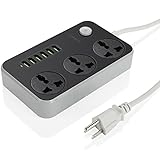 NEXGADGET 3-Outlet 6 USB Charging Ports（2500W, 10A MAX） Power Strip Surge Protector Smart Charging Station with 6.56ft Cord for Office Hotel Nightstand Home and Travel