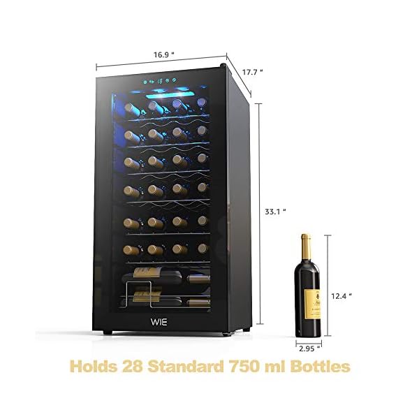 Wine-Refrigerator-28-Bottle-Compressor-Refrigerator-Freestanding-Wine-Cellars-Digital-Touch-Display-UV-Protective-Finish-Auto-Defrost-with-Wine-Aerator-Pourers-Black