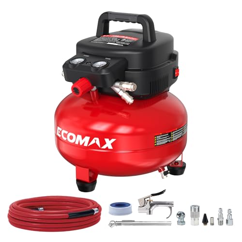ECOMAX Air Compressor 6 Gallon 150 PSI Pancake Portable Oil-free Tank with