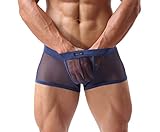 Men's Boxers Sexy Underwear Mesh Breathable Gay Low Rise Boxer Briefs(36Navy,XL)