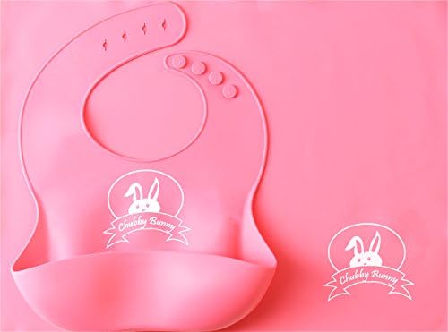 Chubby Bunny Premium Silicone Bib and Placemat with Pocket Set for Baby/Kids, Food Grade, Reusable, Dishwasher Safe, Pink