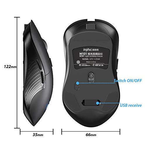 INPHIC Wireless Mouse Wiederaufladbare, 2.4G Silent Computer Wireless Mouse, 1600 DPI, 6 Tasten Mäuse für Laptop Notebook, PC, MacBook Durable Slim, Business Office Home Mouse (schwarz)