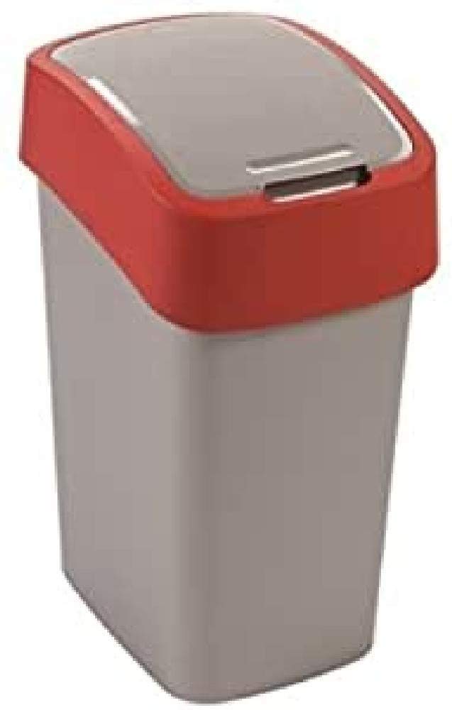 Curver 2045035 10L Plastic Flip Bin - Silver/Red