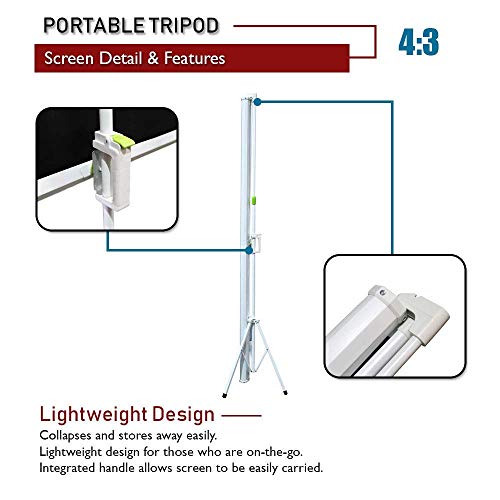 Akia Screens 100" Portable Indoor Outdoor 4:3 Tripod Projector Screen 8K / 4K Ultra HD 3D Ready Pull Up Collapsible Projection Screen with Adjustable Tripod Stand Foldable Projector Screen AK-T100SB1 - Thumbnail 5