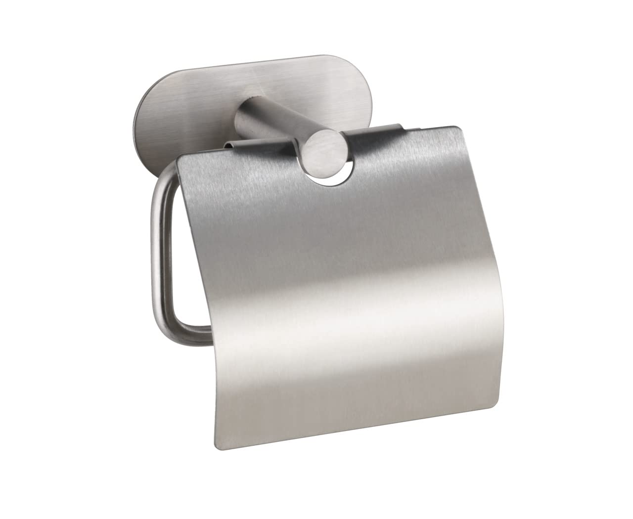 WENKO Turbo-Loc® Orea Matte Toilet Roll Holder with Lid, No Drilling Required, Paper Roll Holder with Lid for Protection, Solid Quality, Rustproof Stainless Steel, Matt, 14 x 12.5 x 7 cm