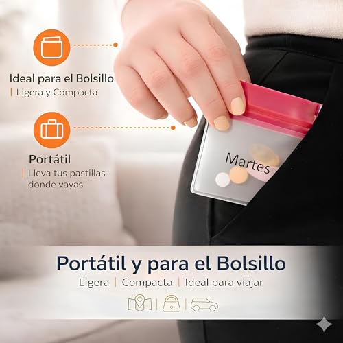 Pill Pouch Bags, Reusable 7-Day Durable Multi-Purpose Travel-Sized Container, Mini Pills Baggies, Clear Lockable Bags, Colored Days of the Week, Medicine Organizer Storage Pouches |Pill Cutter
