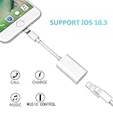 iPhone 7 Adapter, Dual Lightning Headphone Audio and Charge Adapter for iPhone 7 / 7 Plus, ADABUNNY Lightning to Double Lightning AUX Splitter Audio + Charge and Sync Data Compatible for iOS 10.3