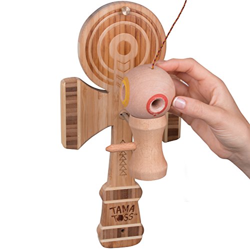 Kendama Ball And Cup Swing Game - Tiki Toss Tama Toss - 100% Bamboo Party Game With 3 Different Ways To Play (All Parts Included)