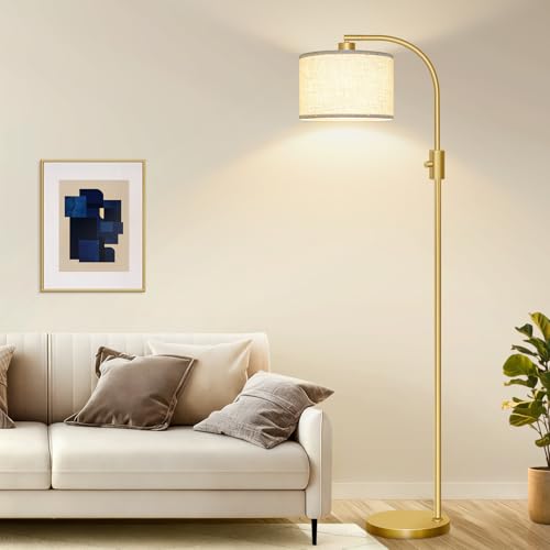 Nintiue Arc Dimming Floor Lamp, 1200LM LED Bulb Included, Floor Lamp Living Room Floor Lamp with Beige Shade and Heavy Base for Living Room Bedroom