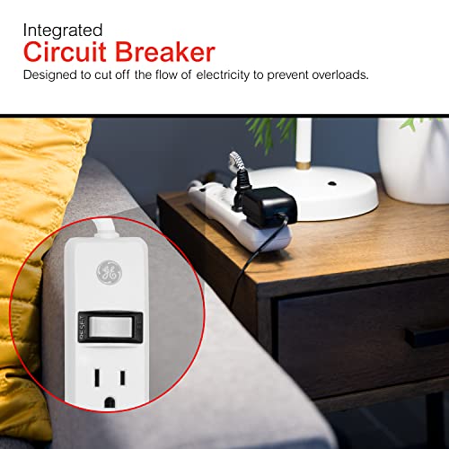 GE 6Outlet Power Strip, 2 Pack, 2 Ft Extension Cord, Heavy Duty Plug