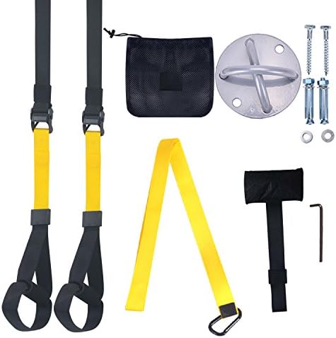 Bodyweight Suspension Strap With Wall Mount Bracket Kits For Home Gym Training ( Yellow )