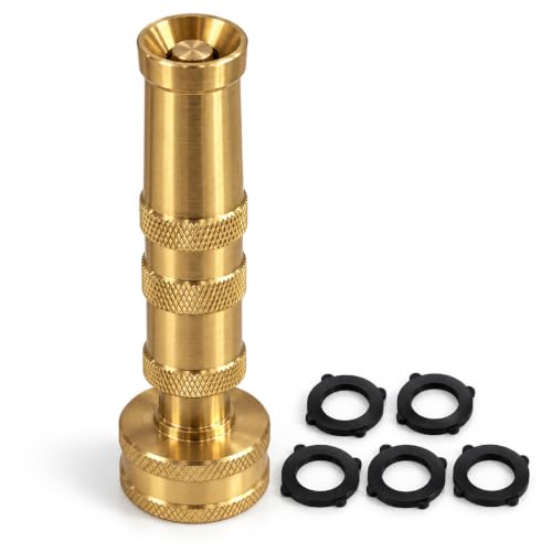 Heavy Duty Brass Hose Nozzle, Twist Garden Hose Nozzle with Adjustable Flow at Amazon