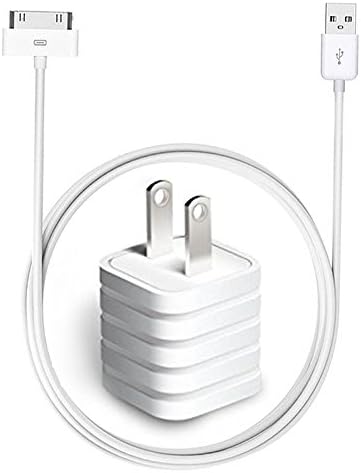 Charger, Usb Wall Charger Power Adapter with 6ft USB 30 Pin Charging Cable for iPhone 4/4s, iPhone 3G/3GS, iPad 1/2/3, iPod (Charger Adapter 6ft 30pin cable White)