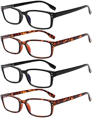 4-Pack Men's Reading Glasses - Metal Frame Spring Hinge Readers With Multiple Magnifications