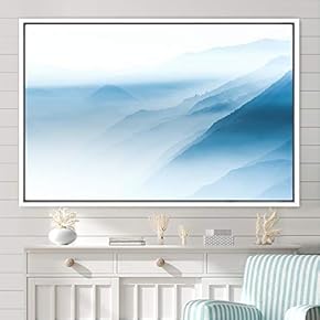 signwin Framed Canvas Wall Art Blue Sunset Abstract...