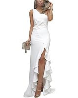 BTFBM 2018 Women’s One Shoulder Split Bodycon Mermaid Evening Cocktail Long Dress (White, Medium)