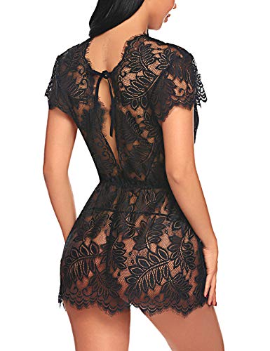 ADOME Dessous Damen Sexy Unterwäsche Set Reizwäsche Negligee V-Ausschnitt Nachtkleid Spitze Nachthemd Sleepwear Kleid – Bild 5