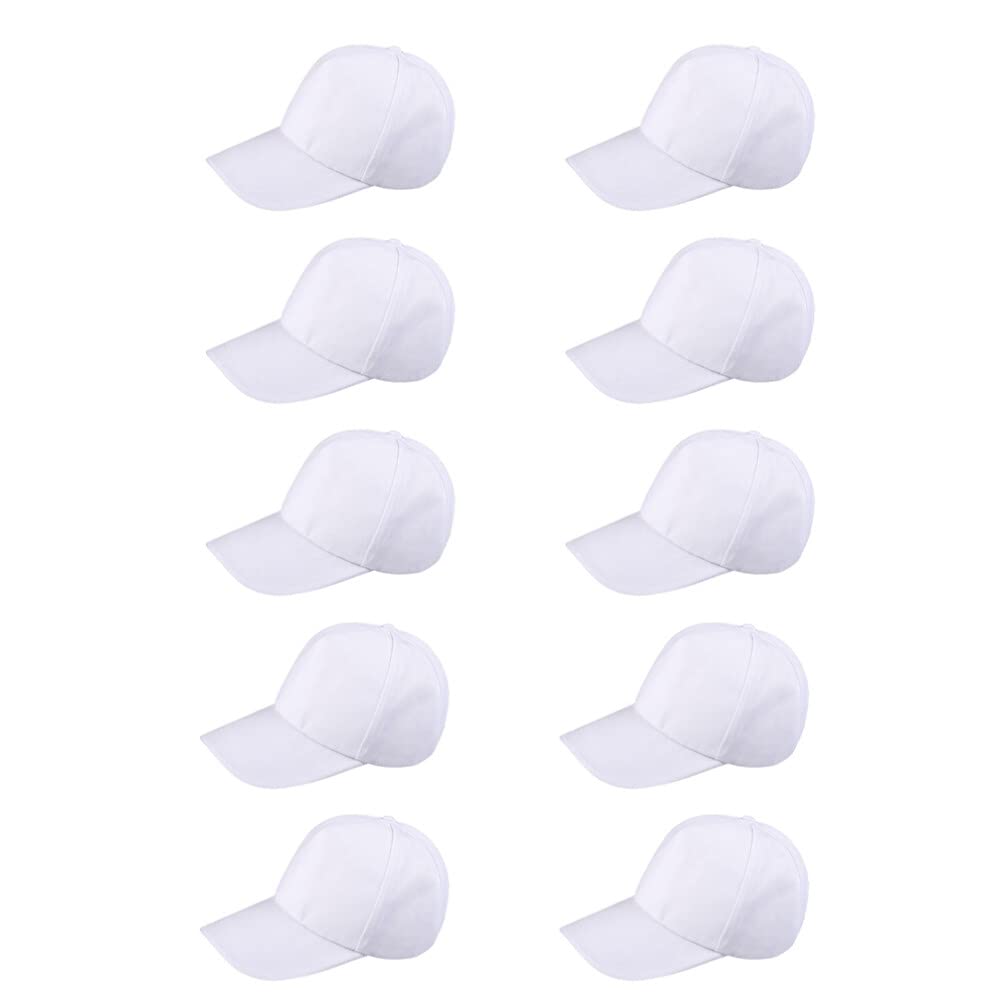 STOBOK 10Pcs Kids DIY Painting Hats White Baseball Caps Hats Plain Blank Cap Youth Outdoor Sports Caps Adjustable Back Strap Sun Hat for Boys Girls DIY Making Painting Hiking Camp Activity